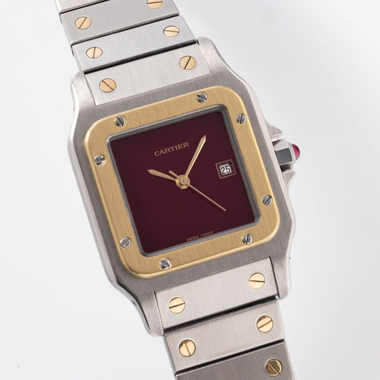 Cartier Santos 2961 Steel and Gold with Burgundy Dial