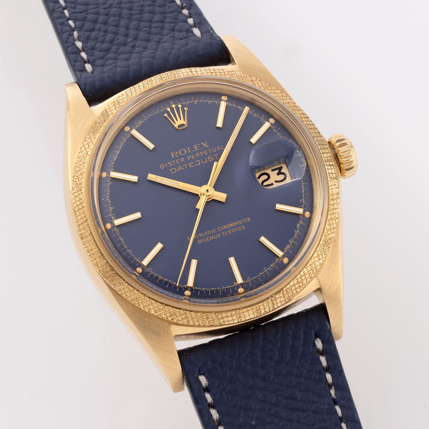 Rolex Datejust Ref. 1611 Morellis finish Blue Dial in 18 k yellow gold