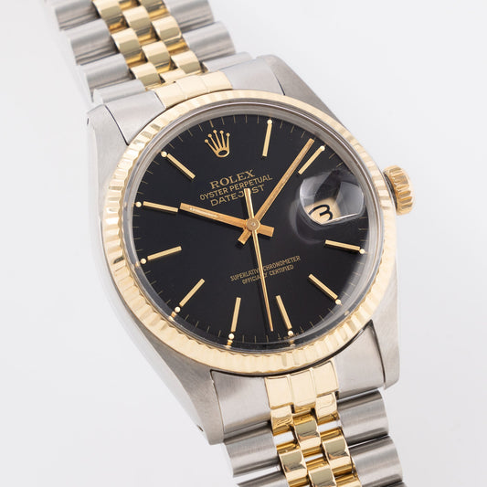 Rolex Datejust black dial steel and gold ref 16013 