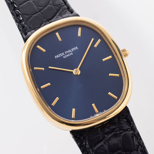 Patek Philippe Ellipse D’Or Yellow Gold Blue Dial Ref 3738 with original certificate d’origin