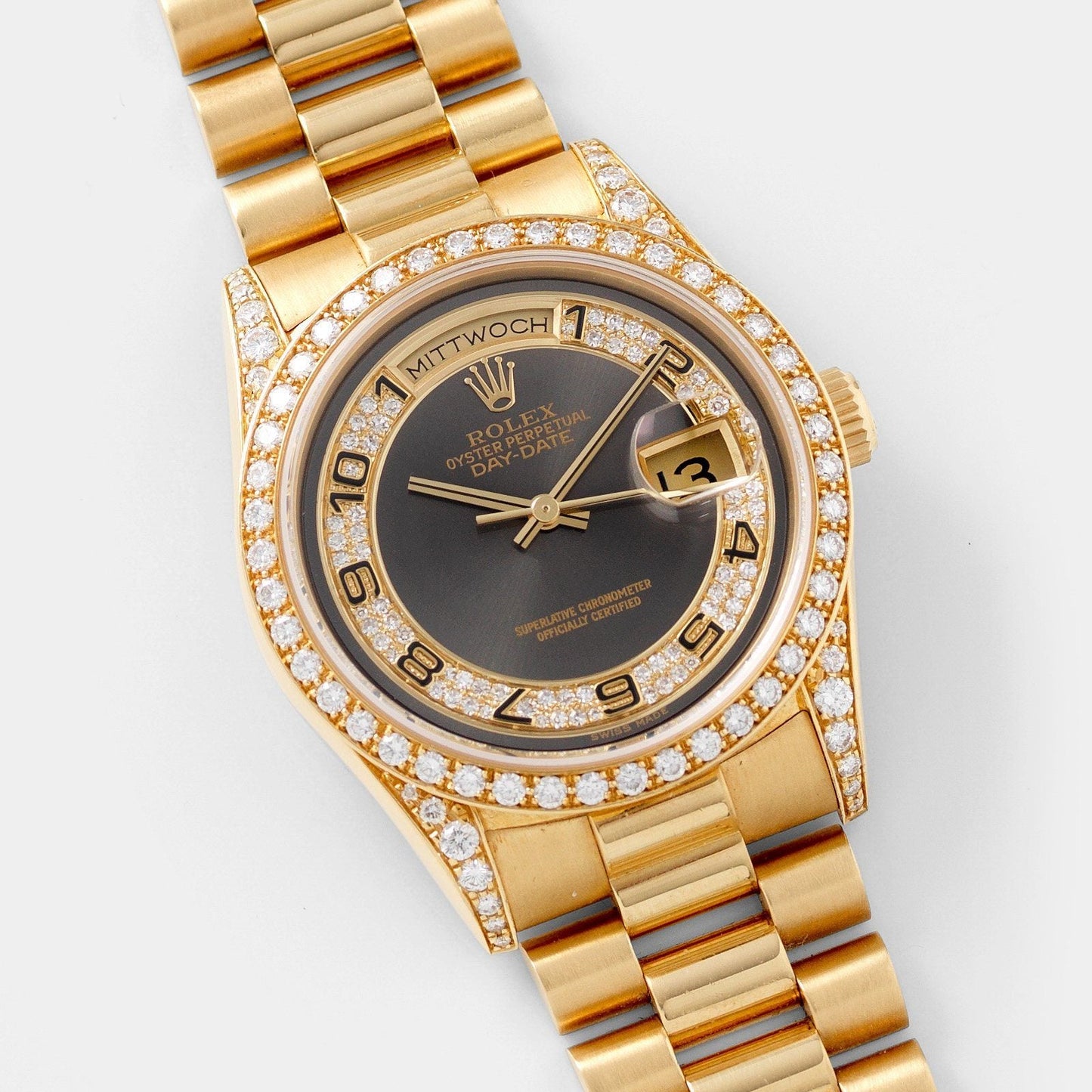 Rolex Day Date 18388 Grey Dial Diamond Bezel And Case