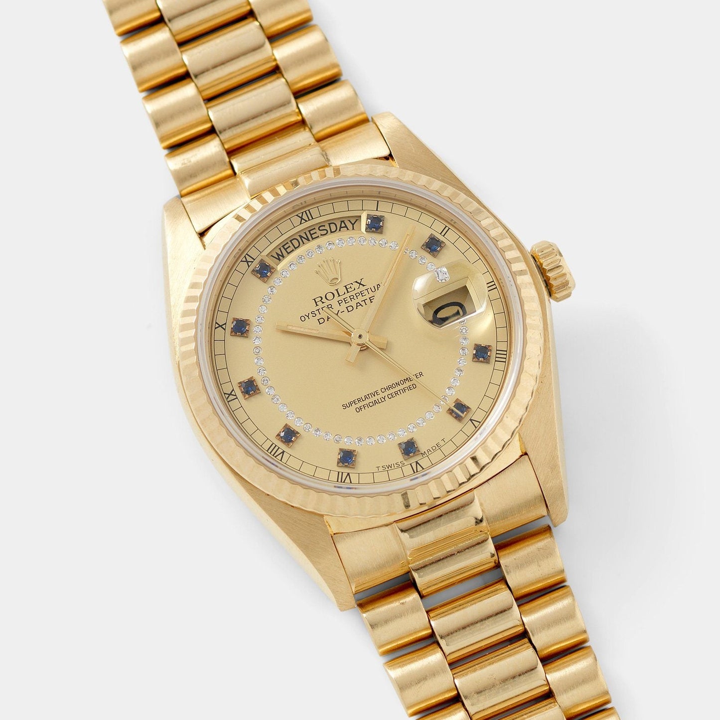 Rolex Day-Date Reference 18038 Blue Sapphire String Dial 36mm yellow gold case