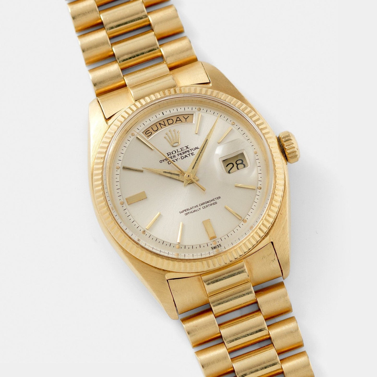 Rolex Day-Date Silver sunburst Swiss Only Dial Yellow Gold 1803