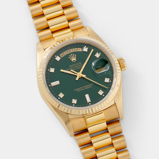 Rolex Day-Date 18038 Green Stella Diamond Dial With Papers