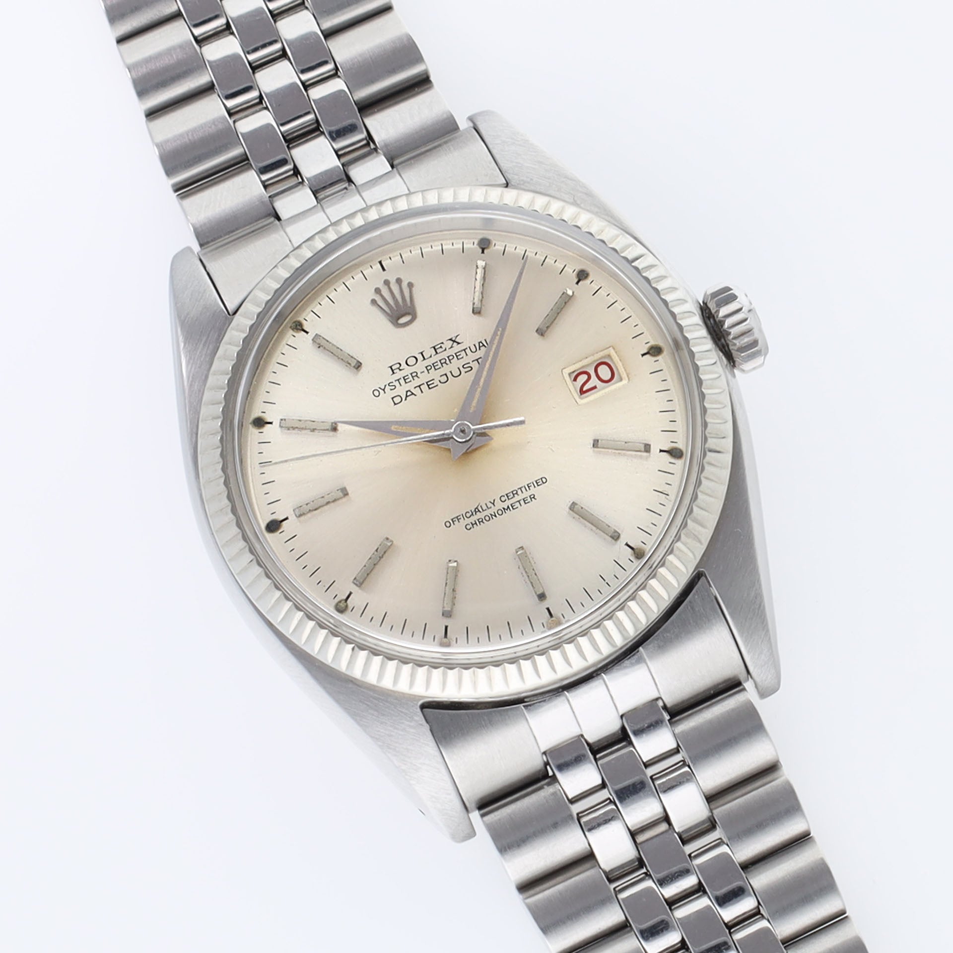 Rolex Datejust 6305 Ovettone Silver Dial With White Gold Bezel