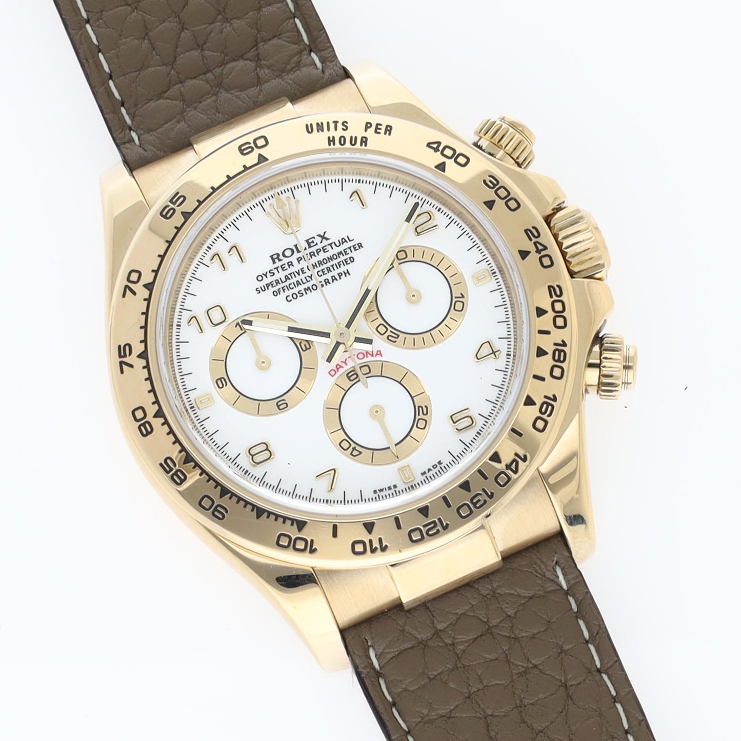Rolex Daytona 116518 Yellow Gold Rare White Porcelain Dial with Papers