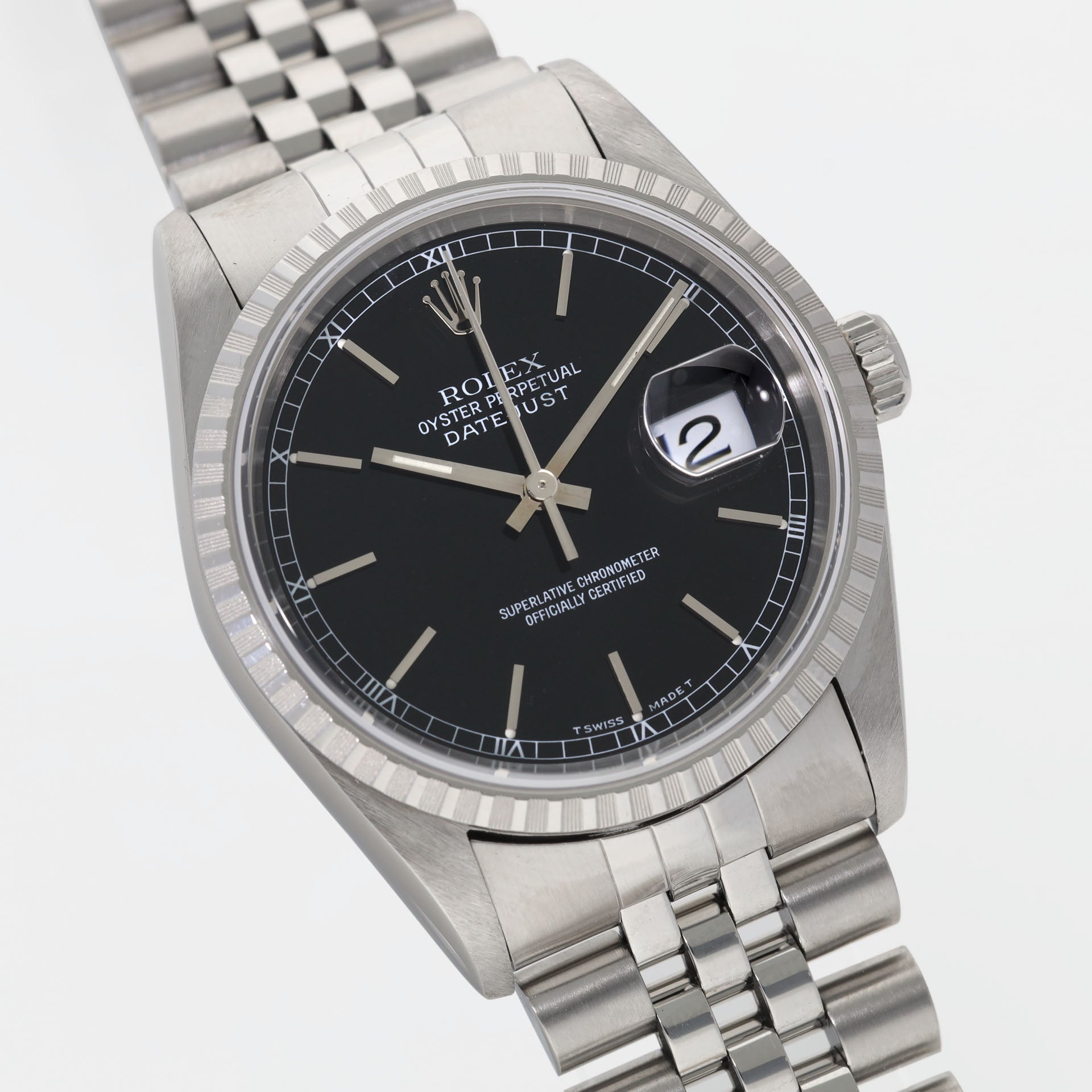 Rolex Datejust 16220 Black Dial with Reeded Bezel