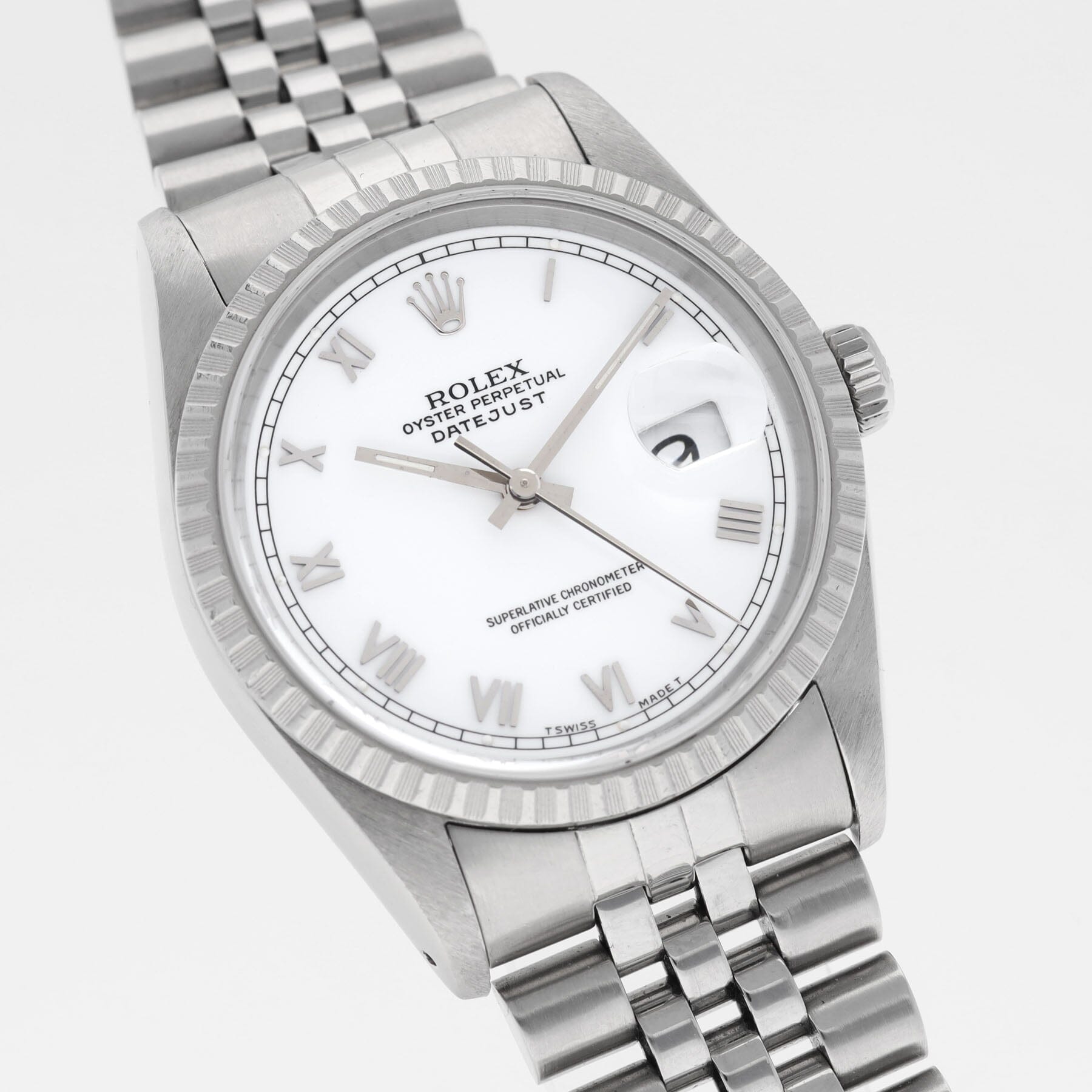 Rolex Datejust 16220 White Porcelain Dial Applied Roman Hours