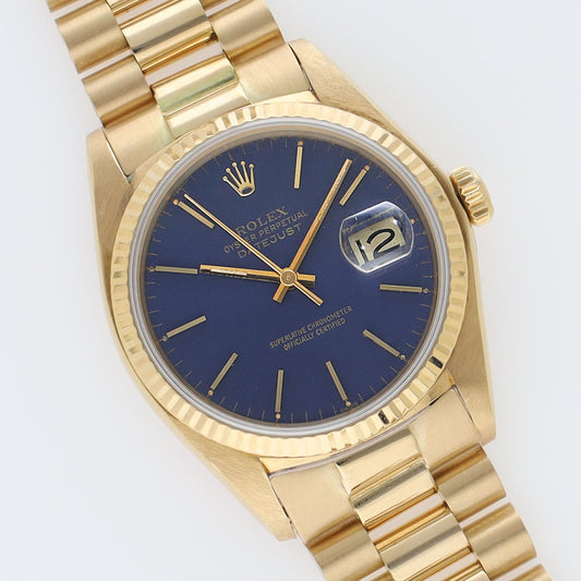 Rolex Datejust 16018 Yellow Gold Blue Dial With Papers